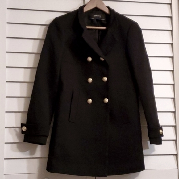 Zara Jackets & Blazers - NWOT Zara Black Double Breasted Gold Buttons Blazer Wool  Blend Coat Size Small